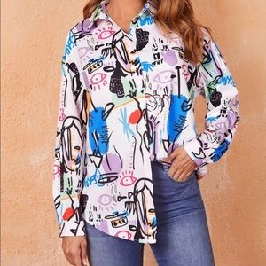 SHEIN Allover Print Button Up Blouse